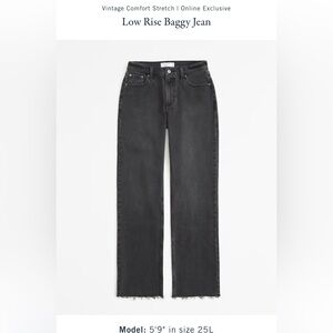 Abercrombie low rise baggy jeans in black wash w/ raw-cut hem. NWT. Size 31/12